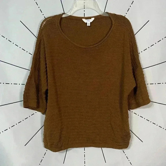 Time and Tru Women’s Textured Brown Boatneck Boho Knit Sweater - Picture 2 of 7